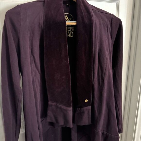 Adrienne Vittadini Cardigan Open Shawl Sweater Purple Velour Womens Size Medium - Picture 6 of 13